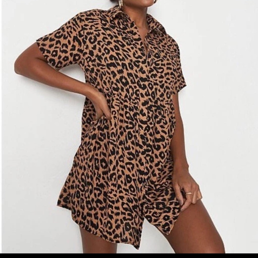 Oversized  Leopard Print Short Sleeve Dress